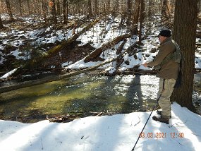 $Sheaffer-3-3-2021003$ Ed fishing a nice hole. The water levels were perfect and deeper holes were abundant in this section of the stream.